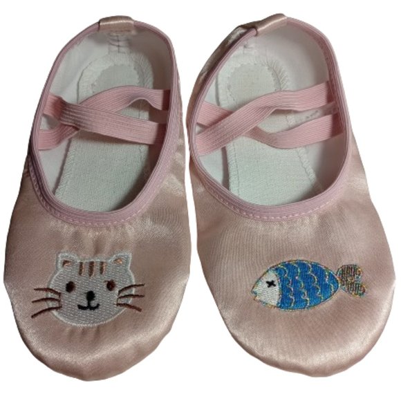 Midkutu Ballet Shoes For Girls US Size 11.5M Little Kids Pink With Cat and Fish - Picture 1 of 4